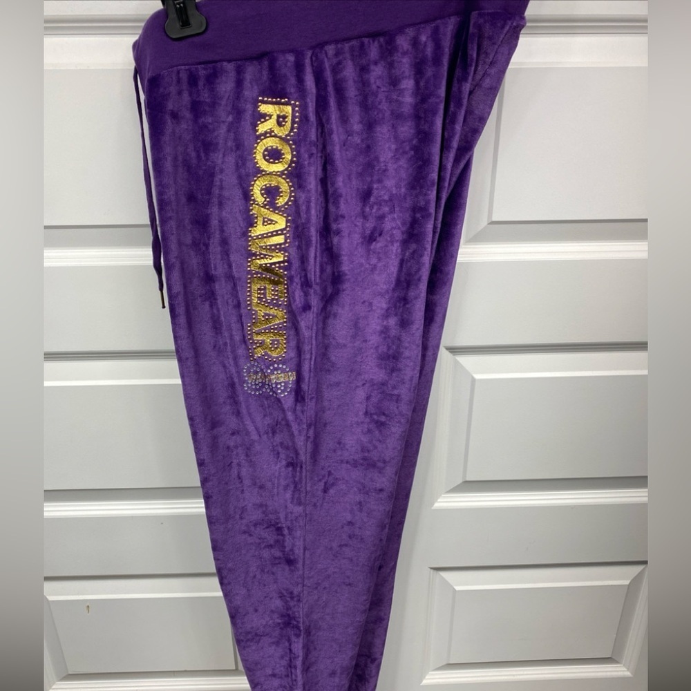 Rocawear Y2K Velour Baggy Sweatpants Purple Gold Bling Hip Hop 1X Women